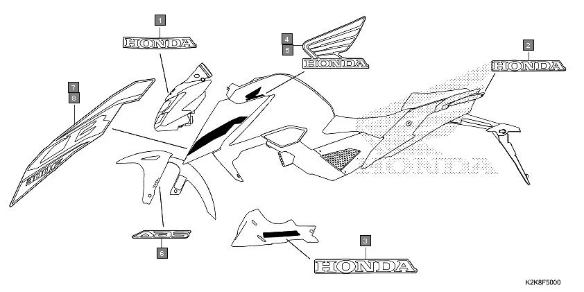 F-50 MARK/STRIPE assembly diagram for HONDA CB300F MC300AS
