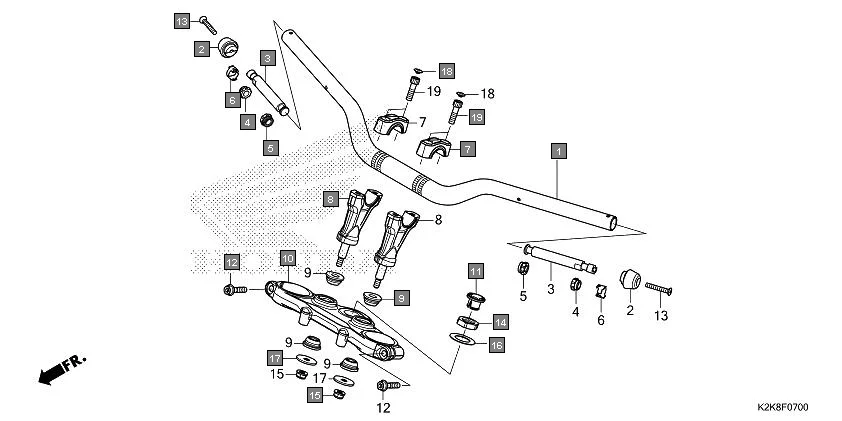 F-7 HANDLE PIPE/TOP BRIDGE assembly diagram for HONDA CB300F MC300AS