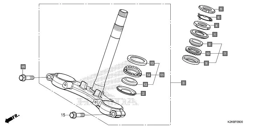 F-9 STEERING STEM assembly diagram for HONDA CB300F MC300AN
