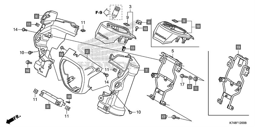 F-12 HEADLIGHT COVER/FRONT FORK COVER diagram showing 61300-K74-N80ZA