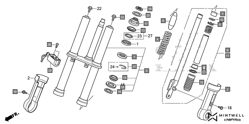 F-17 FRONT FORK assembly diagram for HONDA Navi NVA110BK