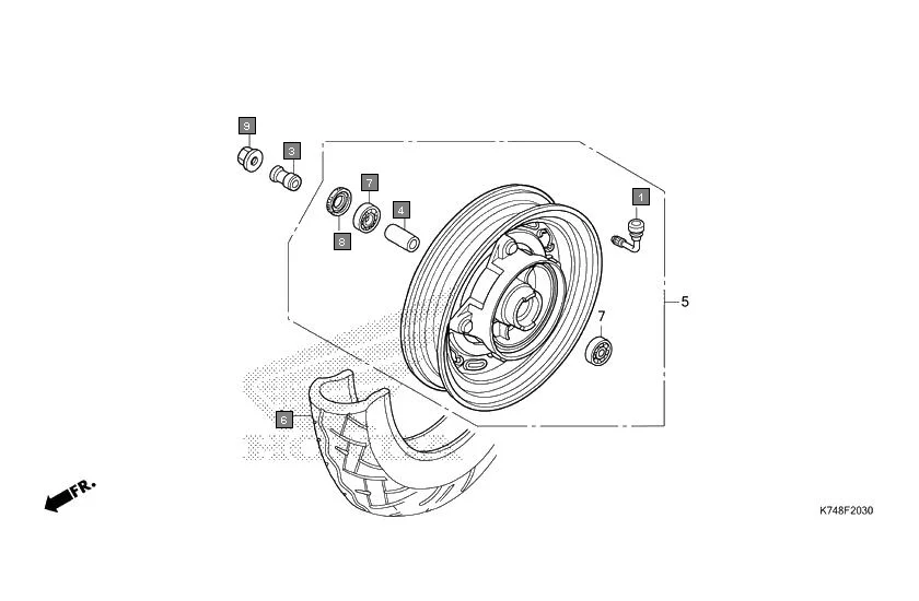 F-20-30 FRONT WHEEL assembly diagram for HONDA Navi NVA110H