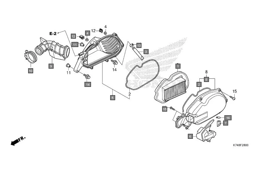 F-28 AIR CLEANER assembly diagram for HONDA Navi NVA110BK
