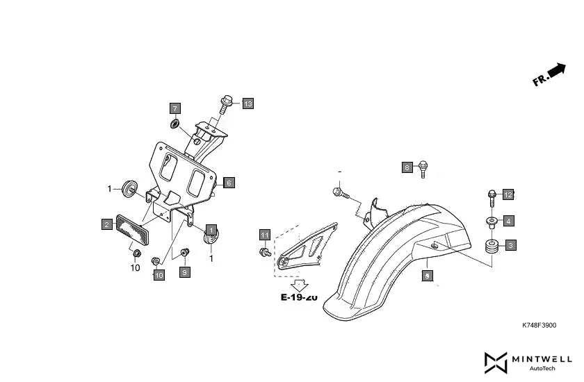 F-39 REAR FENDER assembly diagram for HONDA Navi NVA110G