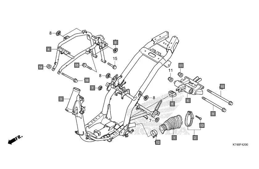 F-42 FRAME BODY diagram showing 90105-KJ9-000