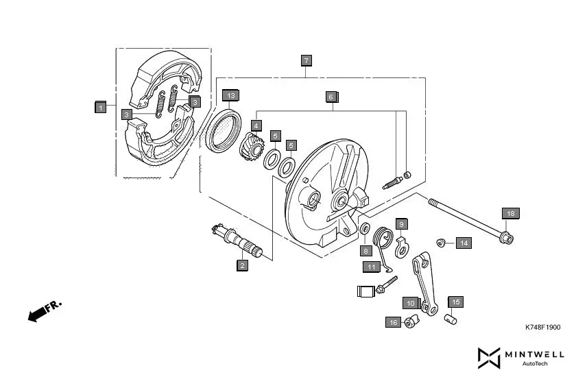 F-19 FRONT BRAKE PANEL assembly diagram for HONDA Navi NVA110G