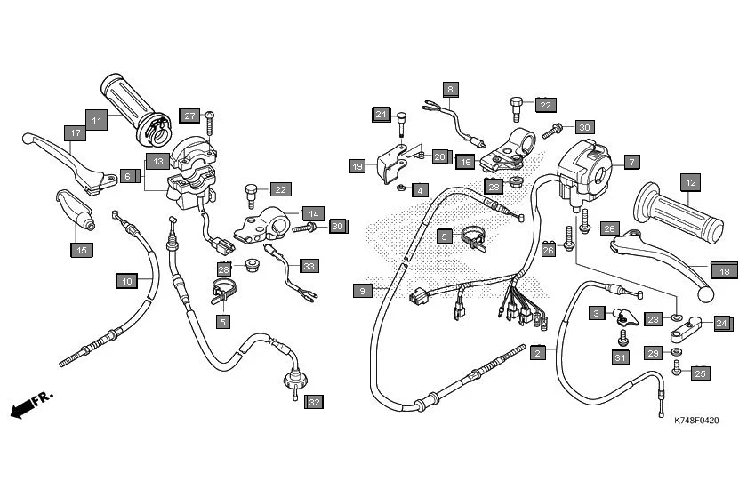 F-4-20 HANDLE LEVER/SWITCH/CABLE assembly diagram for HONDA Navi NVA110G