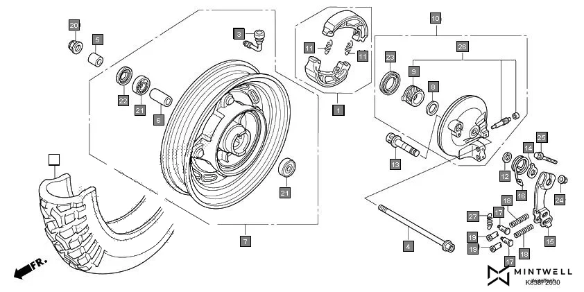 F-20-30 FRONT WHEEL assembly diagram for HONDA CLIQ NVB110H