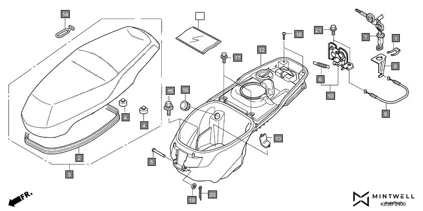 F-24 SEAT/LUGGAGE BOX assembly diagram for HONDA CLIQ NVB110H