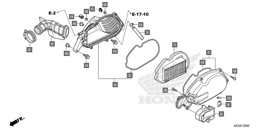 F-28 AIR CLEANER assembly diagram for HONDA CLIQ NVB110H