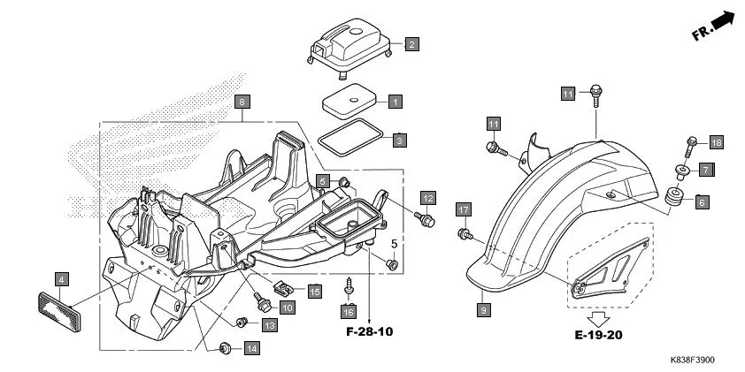 F-39 REAR FENDER assembly diagram for HONDA CLIQ NVB110H