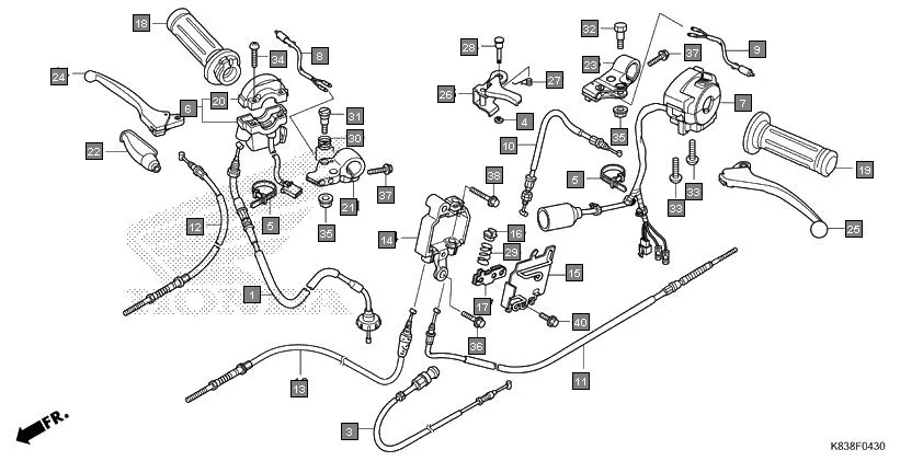 F-4-30 HANDLE LEVER/SWITCH/CABLE assembly diagram for HONDA CLIQ NVB110H