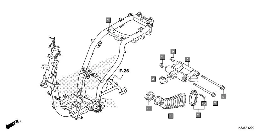 F-42 FRAME BODY assembly diagram for HONDA CLIQ NVB110H