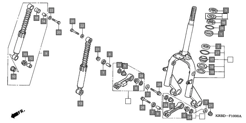 F-10 STEERING STEM/FRONT FORK assembly diagram for HONDA Eterno SC1504
