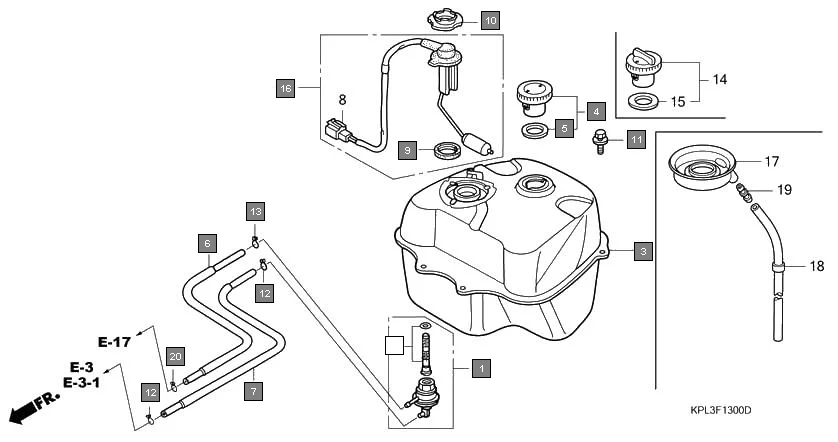 F-13 FUEL TANK assembly diagram for HONDA Activa SCV1109