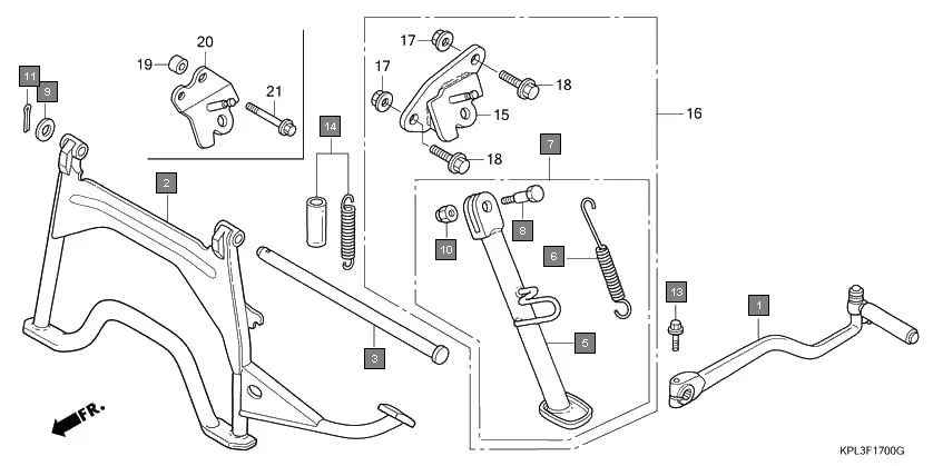 F-17 KICK STARTER ARM/STAND assembly diagram for HONDA Activa SCV110E