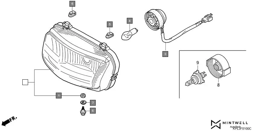 F-1 HEADLIGHT(SCV100CM2,5/SCV1109,B) assembly diagram for HONDA Activa SCV1109