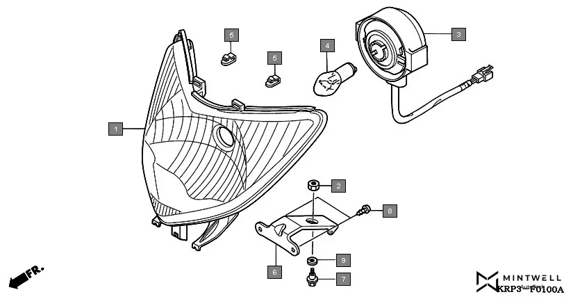 F-1 HEADLIGHT(SCV100F3,5,9) assembly diagram for HONDA Dio SCV100F3