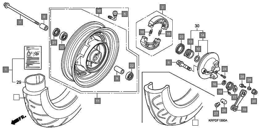 F-10 FRONT WHEEL diagram showing 44809-KPL-900