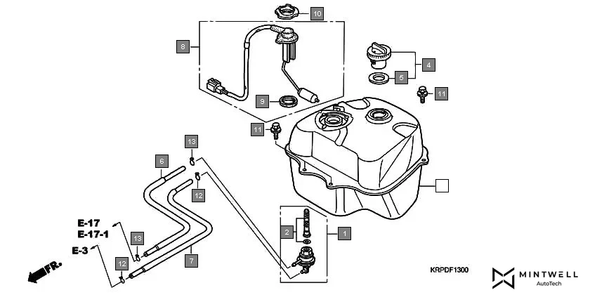 F-13 FUEL TANK assembly diagram for HONDA Dio SCV100FA