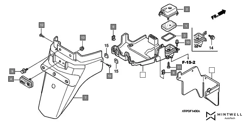 F-14 REAR FENDER assembly diagram for HONDA Dio SCV100FA