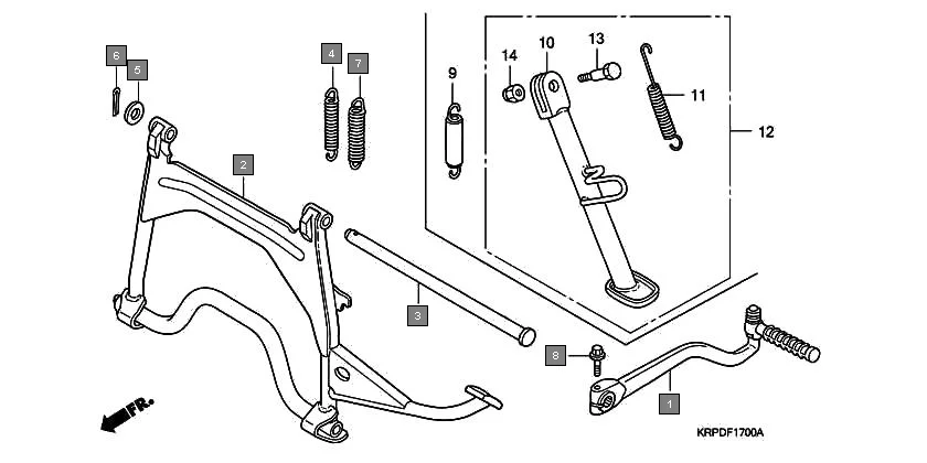 F-17 KICK STARTER ARM/STAND assembly diagram for HONDA Dio SCV100FA