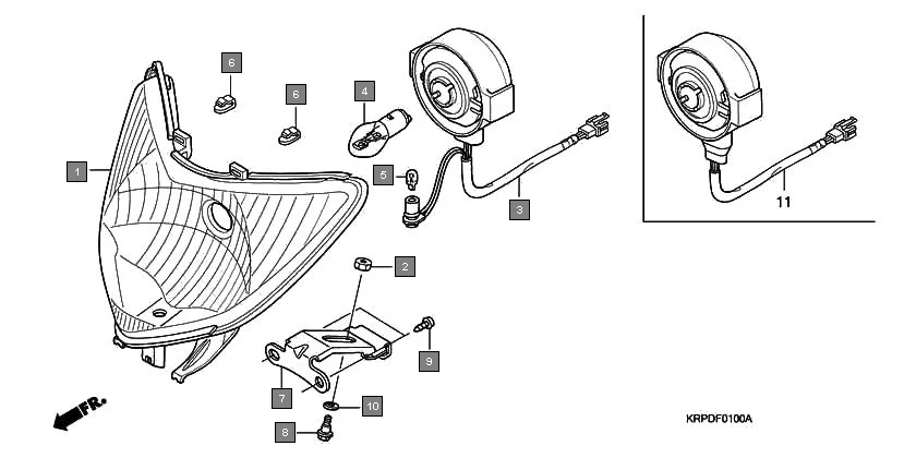 F-1 HEADLIGHT assembly diagram for HONDA Dio SCV100FA