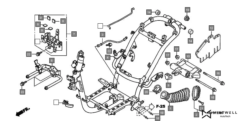 F-23 FRAME BODY assembly diagram for HONDA Dio SCV100FA