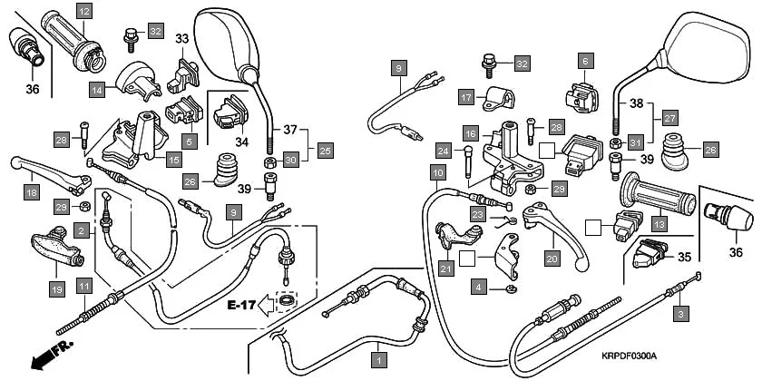 F-3 HANDLE LEVER/SWITCH/CABLE assembly diagram for HONDA Dio SCV100FA