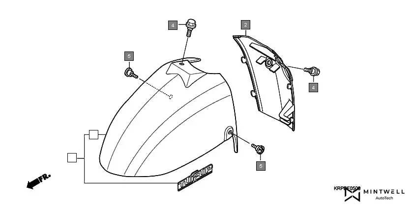 F-5 FRONT FENDER assembly diagram for HONDA Dio SCV100FA