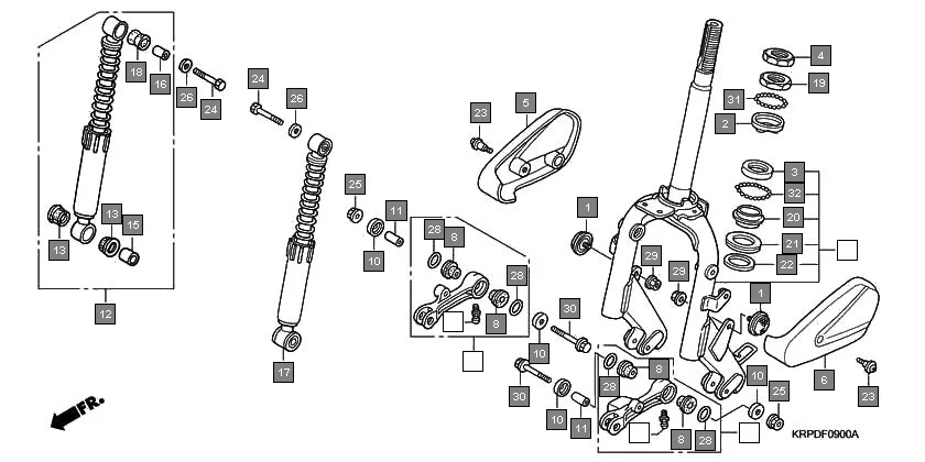 F-9 FRONT FORK assembly diagram for HONDA Dio SCV100FA