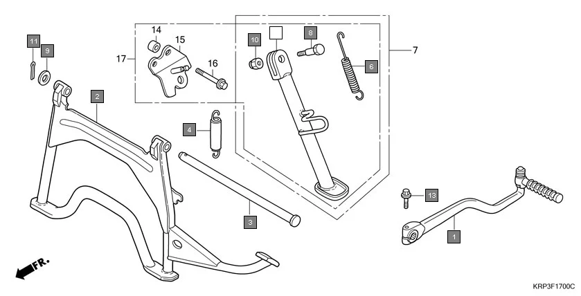 F-17 KICK STARTER ARM/STAND assembly diagram for HONDA Aviator SCV110GC