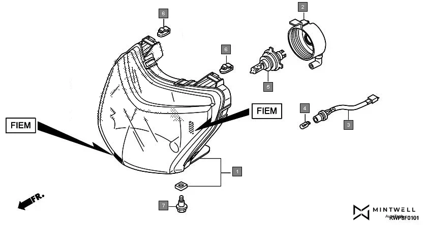 F-1-1 HEADLIGHT(FIEM) assembly diagram for HONDA Activa SCV110G