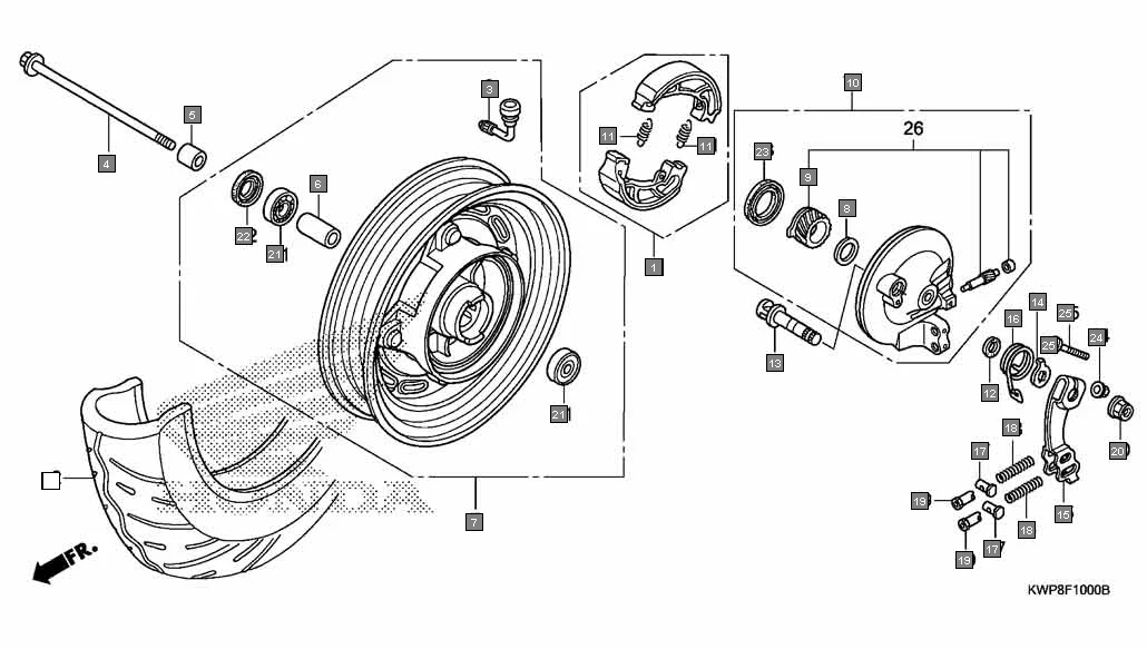 F-10 FRONT WHEEL assembly diagram for HONDA Activa SCV110G
