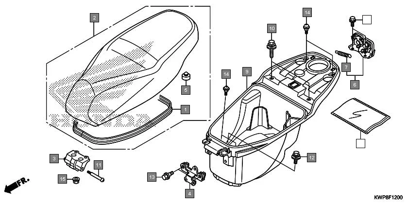 F-12 SEAT/LUGGAGE BOX assembly diagram for HONDA Activa SCV110G