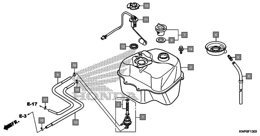 F-13 FUEL TANK assembly diagram for HONDA Activa SCV110G