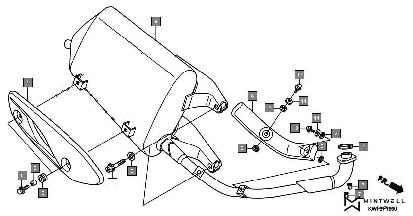 F-16 EXHAUST MUFFLER assembly diagram for HONDA Activa SCV110G
