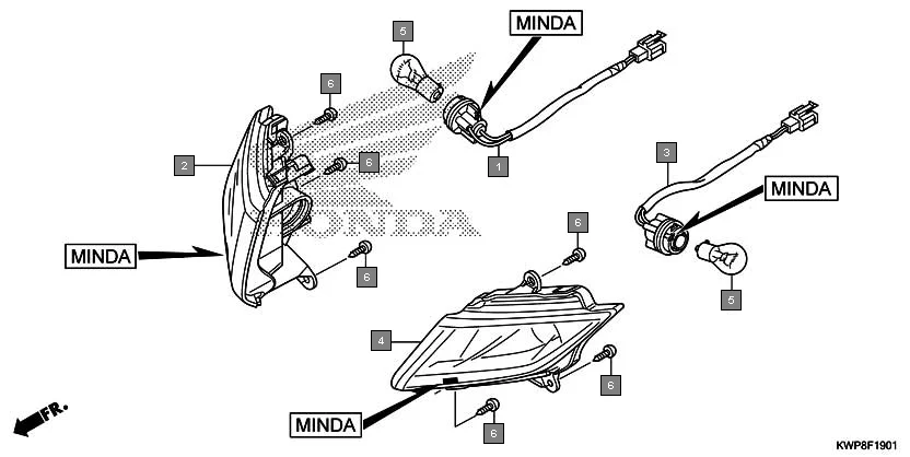 F-19-1 FRONT WINKER(MINDA) assembly diagram for HONDA Activa SCV110G