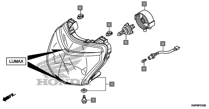 F-1 HEADLIGHT(LUMAX) assembly diagram for HONDA Activa SCV110G