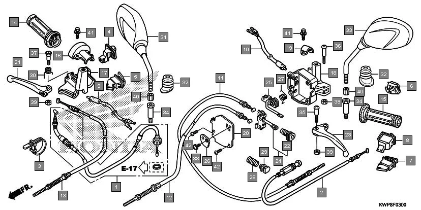F-3 HANDLE LEVER/SWITCH/CABLE assembly diagram for HONDA Activa SCV110G