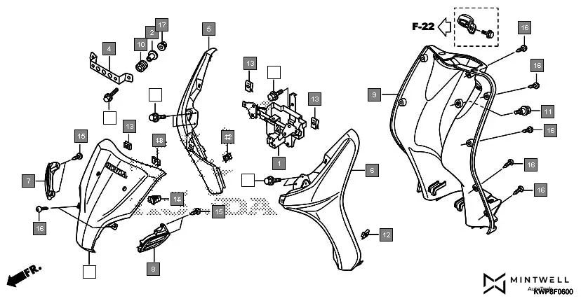 F-6 FRONT COVER assembly diagram for HONDA Activa SCV110G