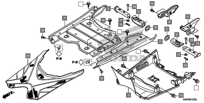 F-7 FLOOR PANEL/PILLION STEP assembly diagram for HONDA Activa SCV110G