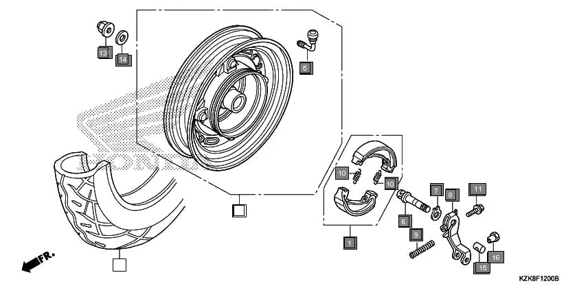 F-12 REAR WHEEL diagram showing 43142-KAS-890