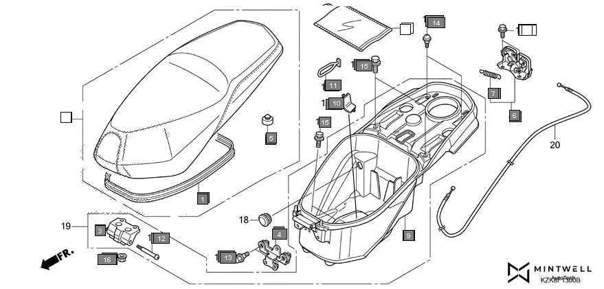 F-13 SEAT/LUGGAGE BOX assembly diagram for HONDA Dio SCV110FD
