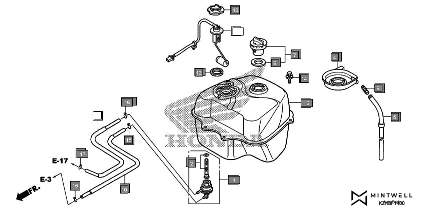 F-14 FUEL TANK assembly diagram for HONDA Dio SCV110FD
