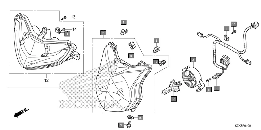 F-1 HEADLIGHT assembly diagram for HONDA Dio SCV110FBC