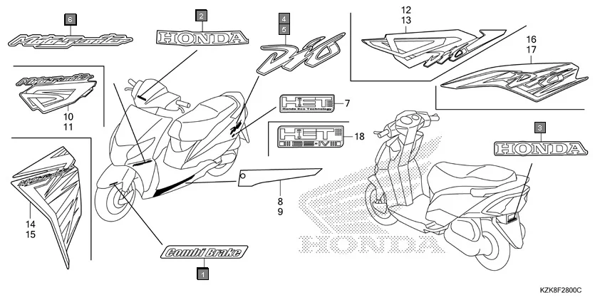 F-28 MARK assembly diagram for HONDA Dio SCV110FBC
