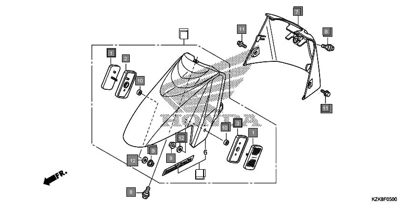 F-5 FRONT FENDER assembly diagram for HONDA Dio SCV110FH