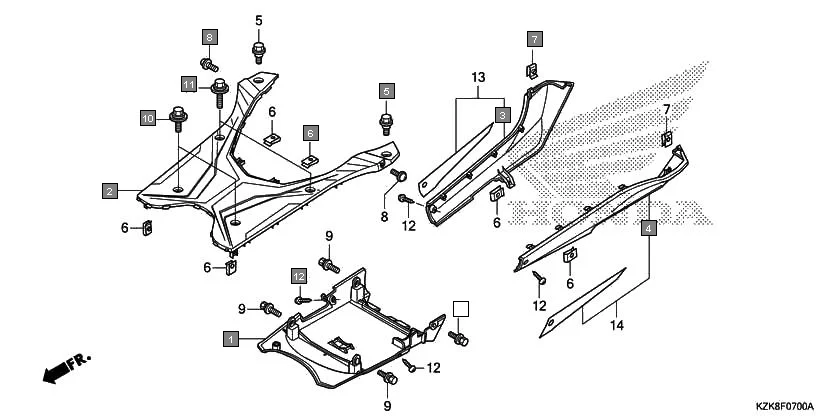 F-7 FLOOR STEP assembly diagram for HONDA Dio SCV110FH