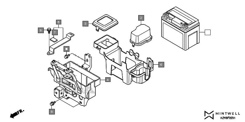 F-22-1 BATTERY(SCV110FF-ID/FH/FK/FBH/FBK) assembly diagram for HONDA Dio SCV110FBK